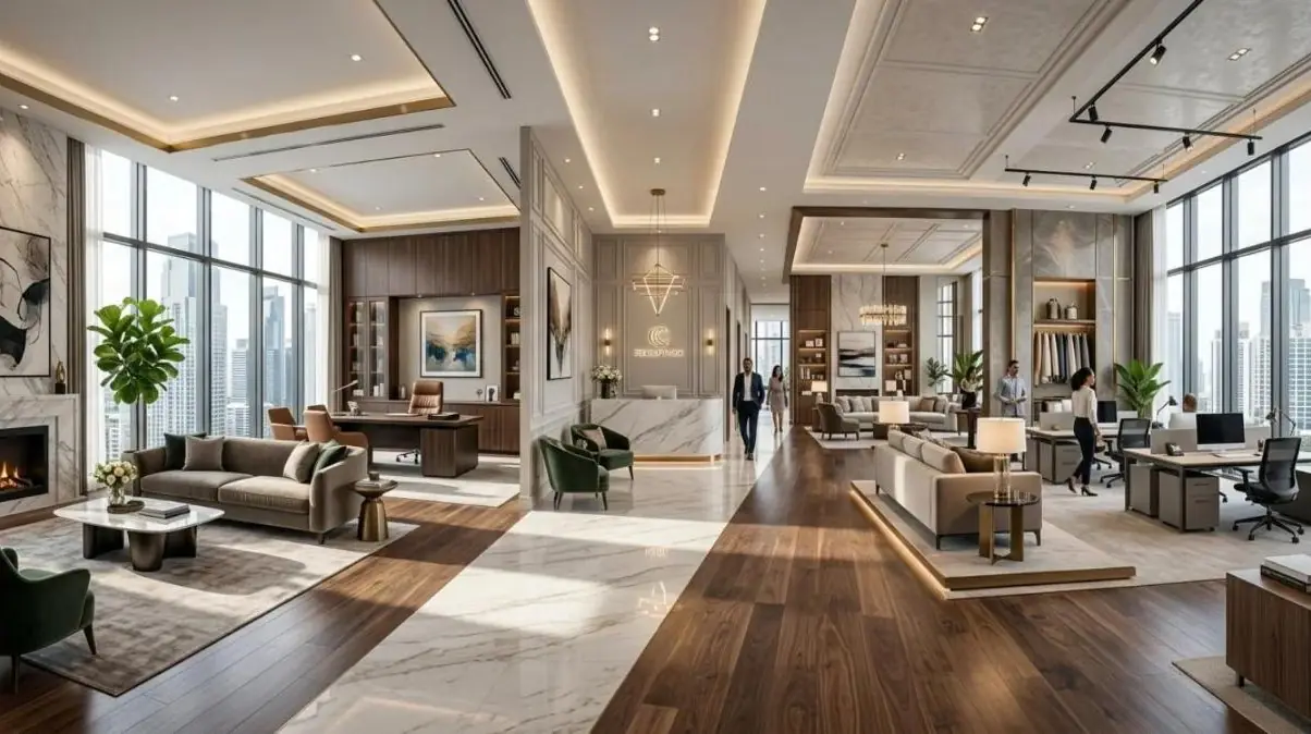 Glossy seamless floor in a finished interior